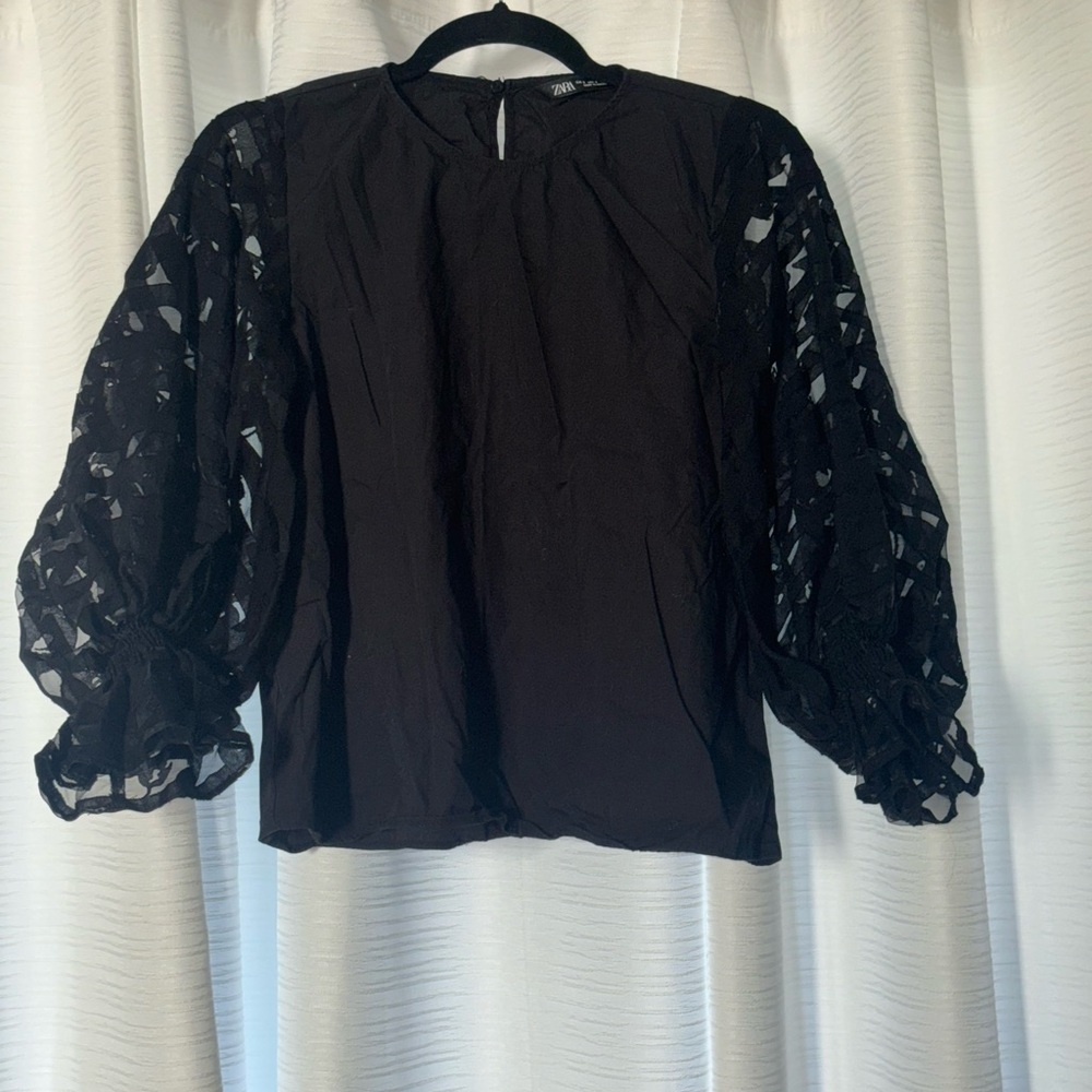 Zara Black Blouse with Lace Sleeves